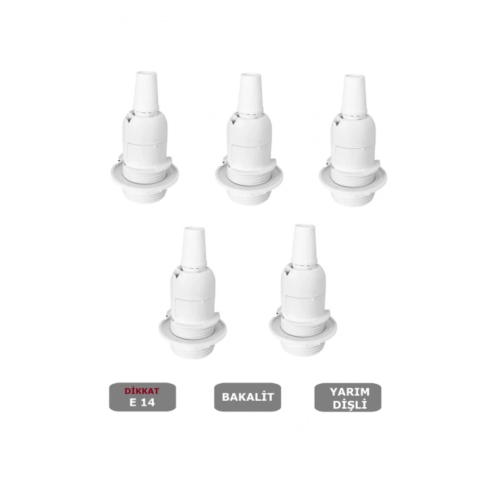 Italyan E14 Duy (MİNİ DUY) Bakalit Geçmeli Yarım Diş Beyaz (250V-2A) 5 Adet