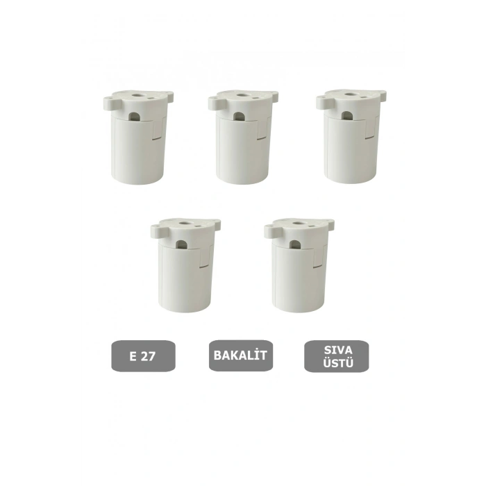 Sıva Üstü Duy E27 Vidasız Geçmeli Donanma Duyu Bakalit Beyaz (250V-4A) 5 Adet