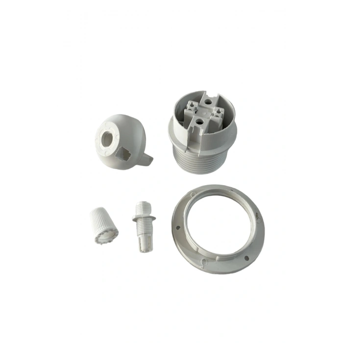 E27 Duy Geçmeli Yarım Diş Avize, Abajur, Lambader Duyu Halkalı - Bakalit Beyaz (250V-4A) 5 Adet