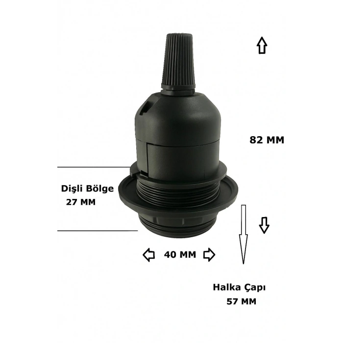 Sarkıt E27 Duy Takımı Yarım Dişli Avize Başlık Duyu Siyah 70cm Bakalit (1 Adet)