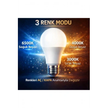 3 Farklı Renk Modlu 9W E27 Led Ampul 3000K - 4000K - 6500K (1 Adet)