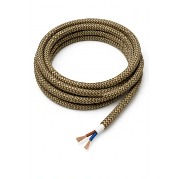 Dekoratif Kumaş Aydınlatma Elektrik Kablosu (2x0,50 TTR) (Haki Kahve Zigzag) 1 Metre