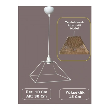 Kare Avize Teli , İskeleti (30x15 Cm) Beyaz Statik Boyalı (Duy Takımı Dahil)