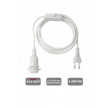 E14 Duylu 4 Metre Arapuarlı (AÇ KAPAT ANAHTAR) Fişli Seyyar (2X0,50) (BEYAZ) 65W