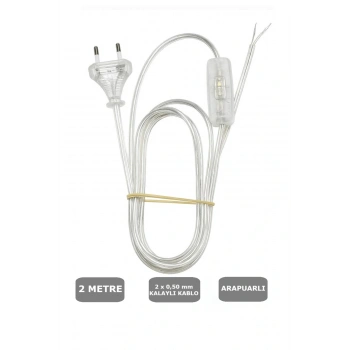 ŞEFFAF, Fişli Arapuarlı Kablo - Anahtarlı (2X0,50) Yassı Kablo - 2 Metre