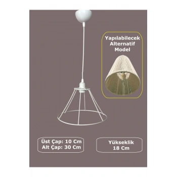 Konik Avize Teli , İskeleti (Uzun Boy 30x18 Cm) Beyaz Statik Boyalı (Duy Takımı Dahil)