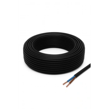 Aydınlatma Elektrik Kablosu (2x0,50 TTR Yuvarlak Tip) (Tam Bakır) Siyah 3 Metre
