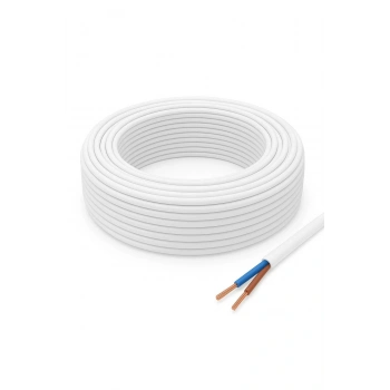 Aydınlatma Elektrik Kablosu (2x0,50 TTR Yuvarlak Tip) (Tam Bakır) Beyaz 3 Metre