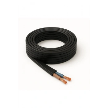 Aydınlatma Elektrik Kablosu Yassı Kablo (2x0,50 TTR Balık Sırtı Tip) (Tam Bakır) Siyah 3 Metre