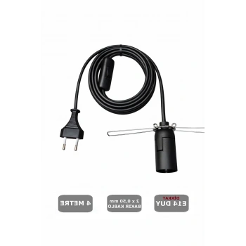 E14 Duylu 4 Metre Arapuarlı, Tuz Lambası Duyu Yaylı (2X0,50) (Siyah) 65W