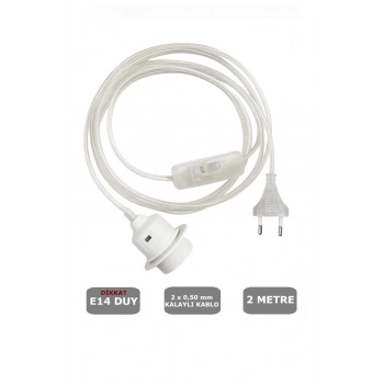Şeffaf Kablolu E14 Beyaz Duylu, 2 Metre Arapuarlı (Aç Kapat Anahtar) (2X0,50) 65W