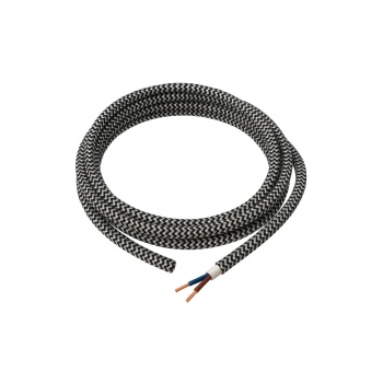 Dekoratif Kumaş Aydınlatma Elektrik Kablosu (2x0,50 TTR) (Siyah Beyaz Zigzag) 1 Metre