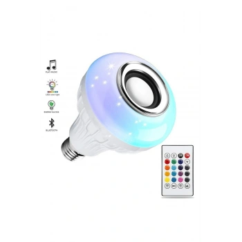 RGB Bluetooth Hoparlörlü Led Ampul 500 Lümen E27 Kumandalı