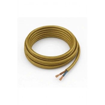Dekoratif Kumaş Aydınlatma Elektrik Kablosu (2x0,50 TTR) (Simli Gold) 1 Metre