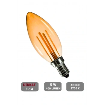 Buji Tasarım E14 Rustik Ampul Vintage Amber 2700K (5W - 400 Lümen)-(KIRILMAZ PLASTİK GÖVDE)