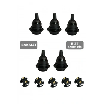 İtalyan E27 Duy Vidalı Yarım Diş Avize, Abajur, Ağaç Feneri Duyu Halkalı (250V-4A)(Bakalit) 5 Adet