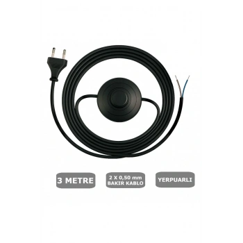Fişli Yerpuarlı Kablo (Yassı)- Anahtarlı (2X0,50) Siyah - 3 Metre