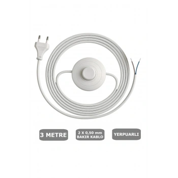 Fişli Yerpuarlı Kablo (Yassı)- Anahtarlı (2X0,50) Beyaz - 3 Metre