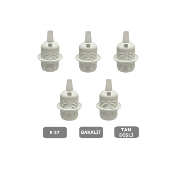 İtalyan Tip E27 Tam Dişli Duy Vidasız Geçmeli Bakalit Beyaz (250V-4A) 5 Adet