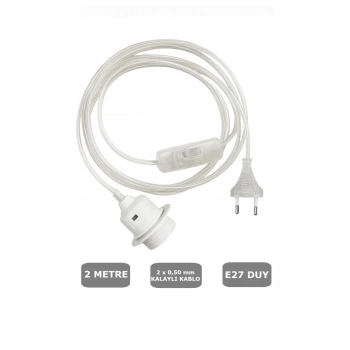 Şeffaf Kablolu E27 Beyaz Duylu, 2 Metre Arapuarlı (Aç Kapat Anahtar) (2X0,50) 65W