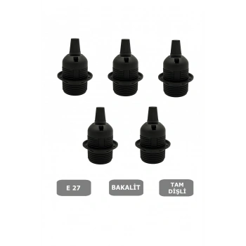 İtalyan Tip E27 Tam Dişli Duy Vidasız Geçmeli Bakalit Siyah (250V-4A) 5 Adet