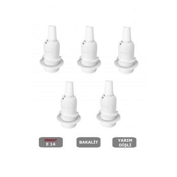 Italyan E14 Duy (MİNİ DUY) Bakalit Geçmeli Yarım Diş Beyaz (250V-2A) 5 Adet