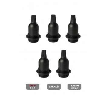Italyan E14 Duy (MİNİ DUY) Bakalit Geçmeli Yarım Diş Siyah (250V-2A) 5 Adet