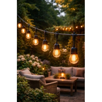 Sıralı Bahçe Duyu 10 Metre Kablolu 10 Duy E27 Su Geçirmez Dış Mekan, Fişli Kullanıma Hazır