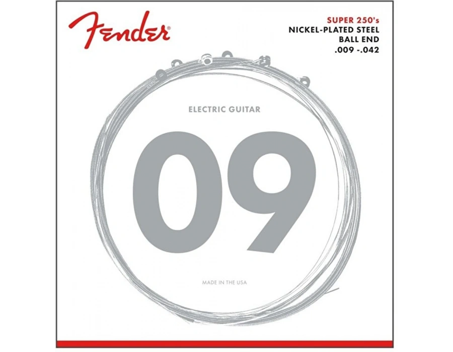 Fender Super 250s Guitar Strings Nickel Plated Steel Ball End 250L Gauges .009-.042 String Sets - Elektro Gitar Teli