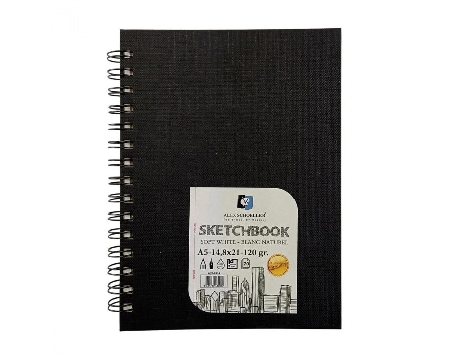 Alex Schoeller Sketchbook Sert Kapak Eskiz Defteri 120gr A5 70yp Spiralli Soft White Çizgisiz