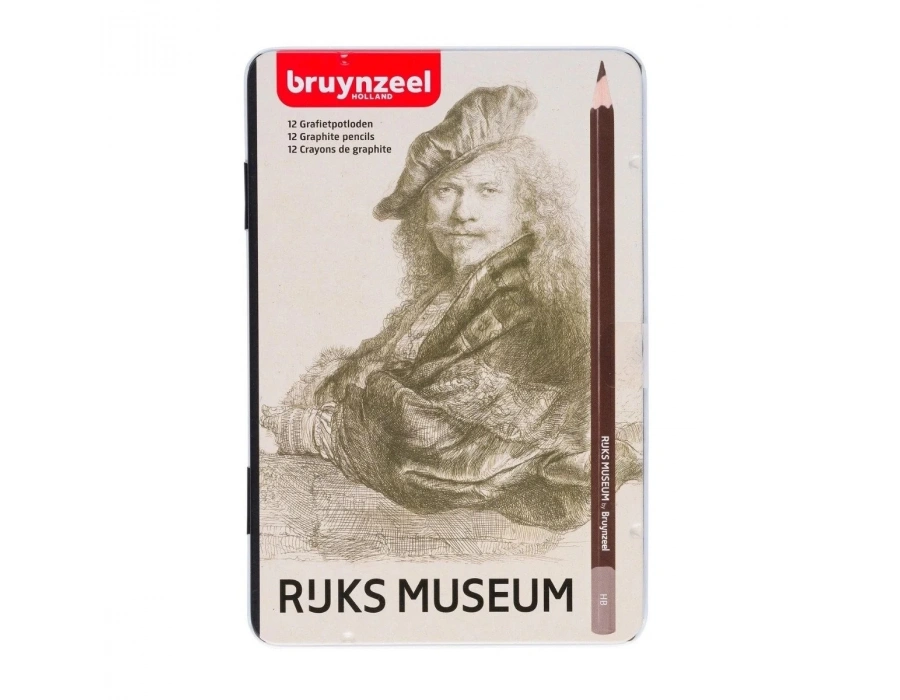 Bruynzeel Rijks Museum Graphite Dereceli Karakalem Seti 12li Rembrandt Metal Kutu
