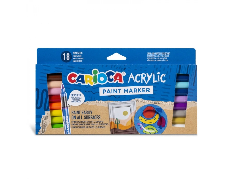 CARIOCA AKRİLİK PAİNT MARKER SU BAZLI FIRÇA UÇLU 18Lİ