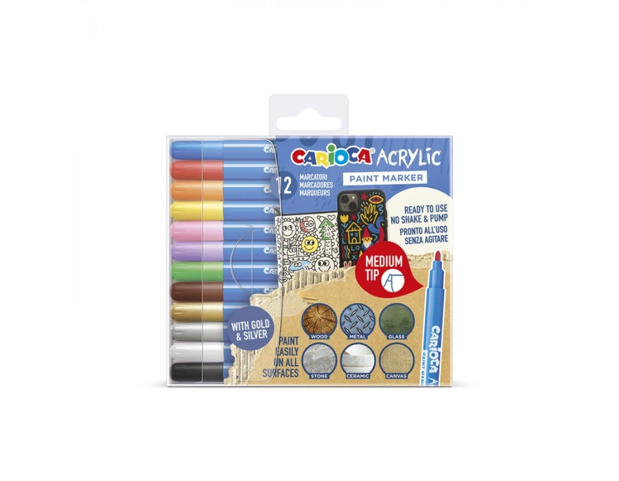 CARİOCA AKRİLİK PAİNT MARKER SU BAZLI MEDİUM UÇ 12Lİ