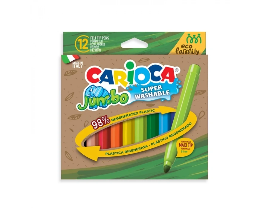 CARİOCA ECO FAMILY JUMBO SÜPER YIKANABİLİR KEÇELİ BOYA KALEMİ 12Lİ