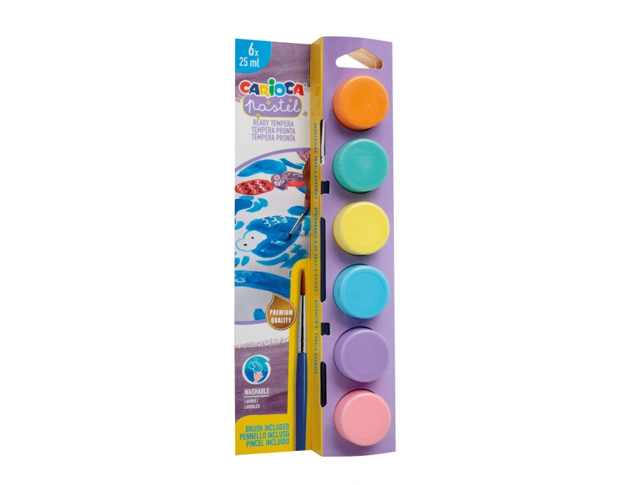 CARİOCA PASTEL TEMPERA SULUBOYA SÜPER YIKANABİLİR FIRÇALI 6*25 ML 6 RENK KARIŞIK