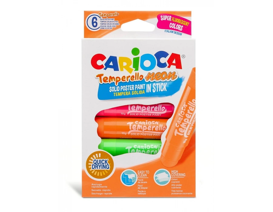 CARİOCA TEMPERELLO STICK POSTER BOYAMA KALEMİ FOSFORLU 6LI