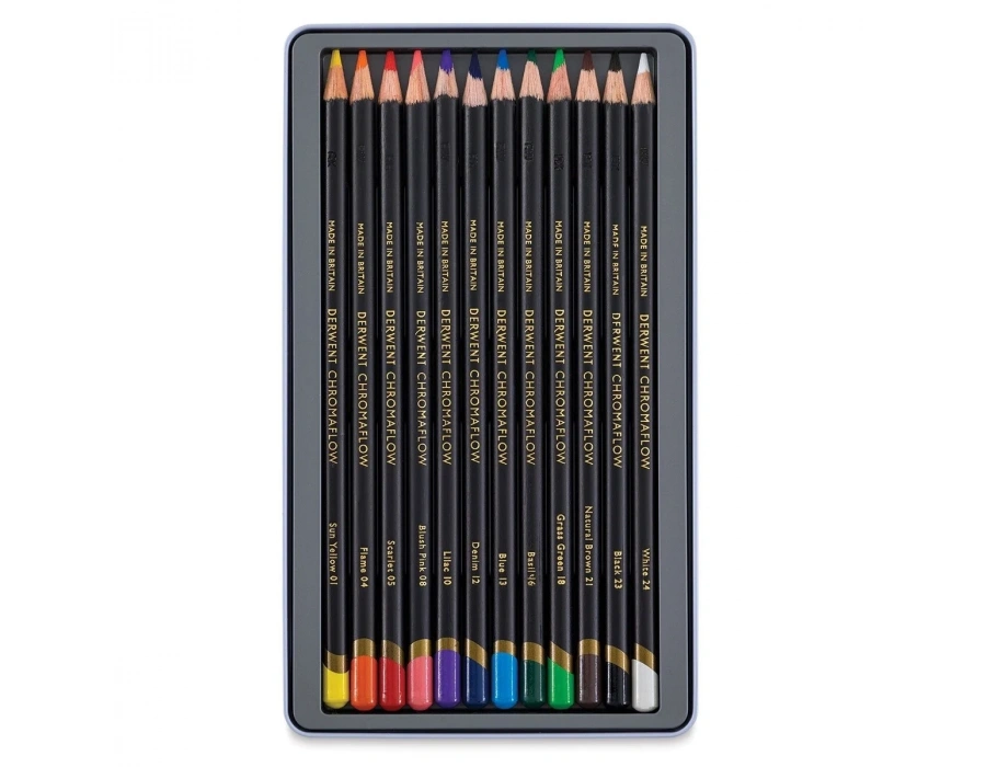 Derwent Chromaflow Kuru Boya Kalem Seti Metal Kutu 12li