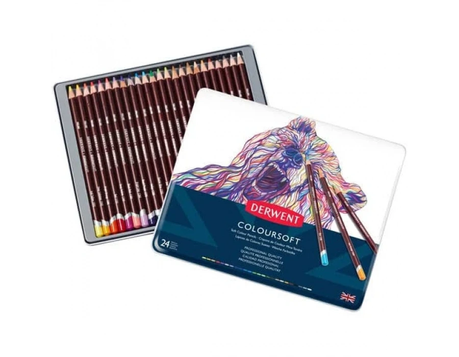 Derwent Coloursoft Pencils Yumuşak renkli Kuruboya Kalemi 24lü Teneke Kutu