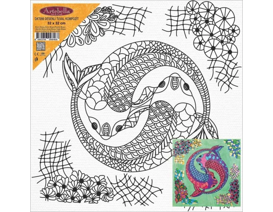 DKT098 desenli tuval kompozit boyama 32X32 cm