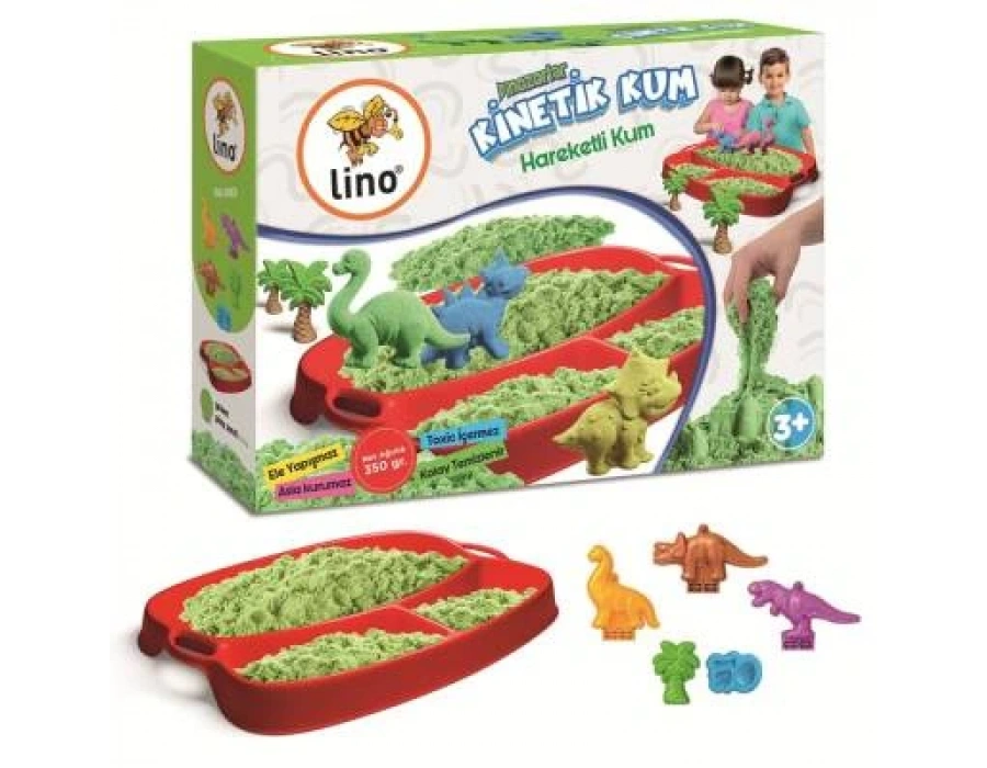 Lino Kinetik Kum Seti DİNAZORLAR (350 gr Kum + Tepsi + 6 Kalıp)