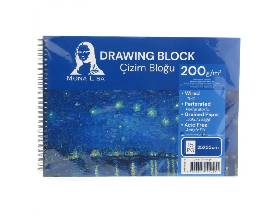 Monalisa Resim Defteri  Yandan Spiralli 200 Gr 15 Yp Mn25-2 25x35