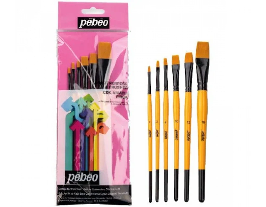 Pebeo set 3 6lı Düz Kesik Kısa Saplı Fırça Seti - No: 0, 2, 4, 10, 12, 18