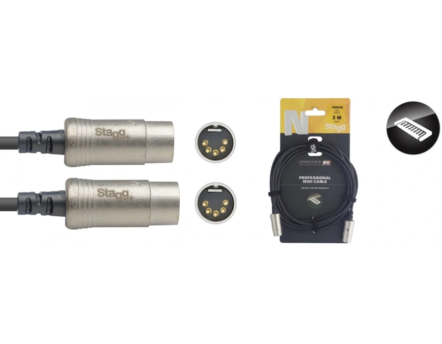 STAGG MIDI KABLO N series MIDI cable, DIN/DIN (m/m), 3 m (10)