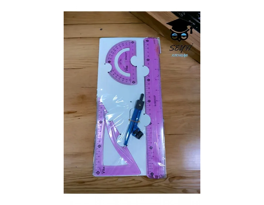 südor flexible ruler set 1 adettir. cetvel pergel iletki gönye yeşil pembe sarı mavi renkler