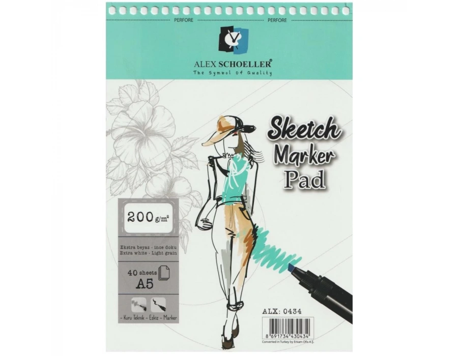 Alex schoeller Sketchbook Sert Kapak Eskiz Defteri 140 gr 21x14,8 cm 80 yp SİYAH