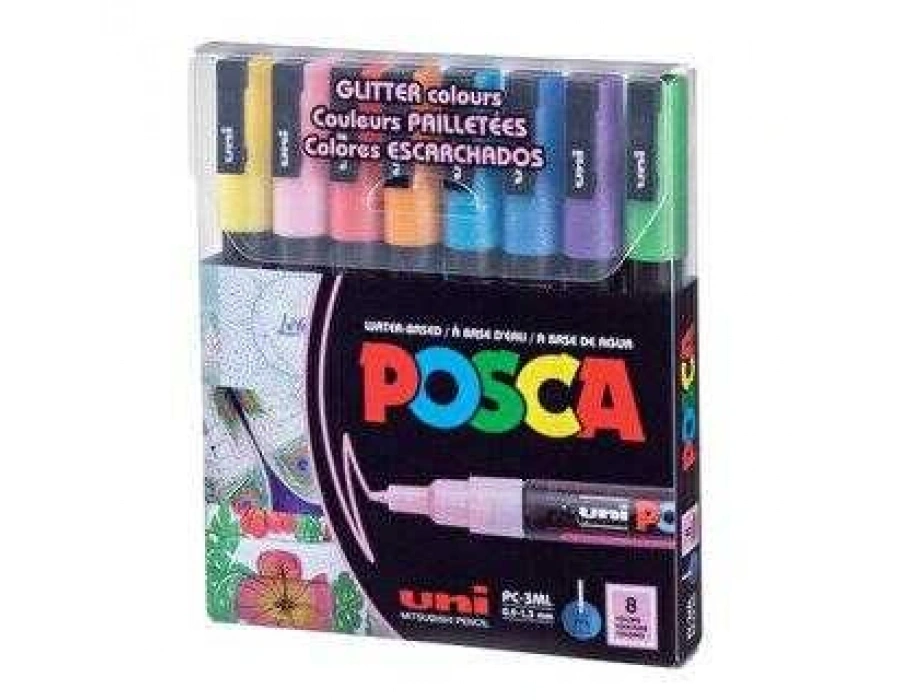 Uni Posca 0.9-1.3 Su Bazlı Poster Markörü Simli 8` li