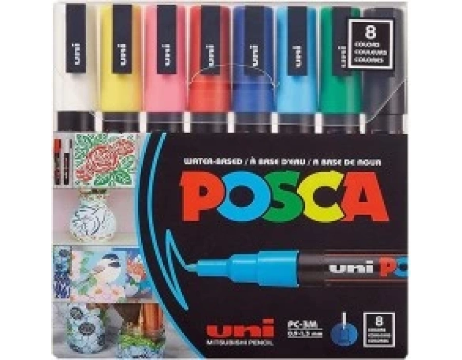 Uni Posca 0.9-1.3 Su Bazlı Poster Markörü Soft Renk 8Li Pc-3M/8C SC Set