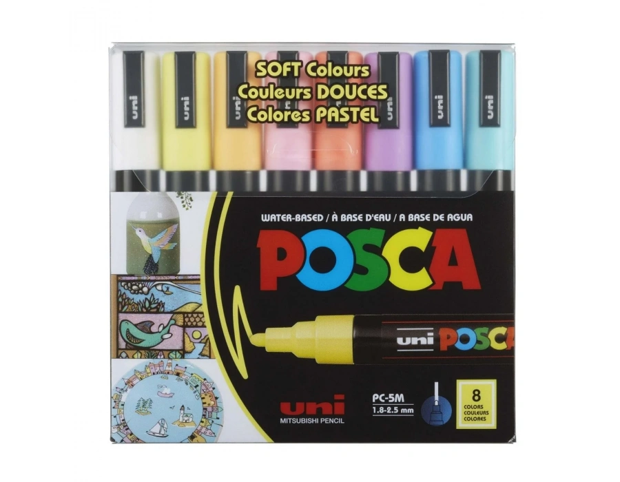 Uni Posca 1.8-2.5 Su Bazlı Poster Markörü Sotf Renk 8Li Pc-5M/8c Sc Set