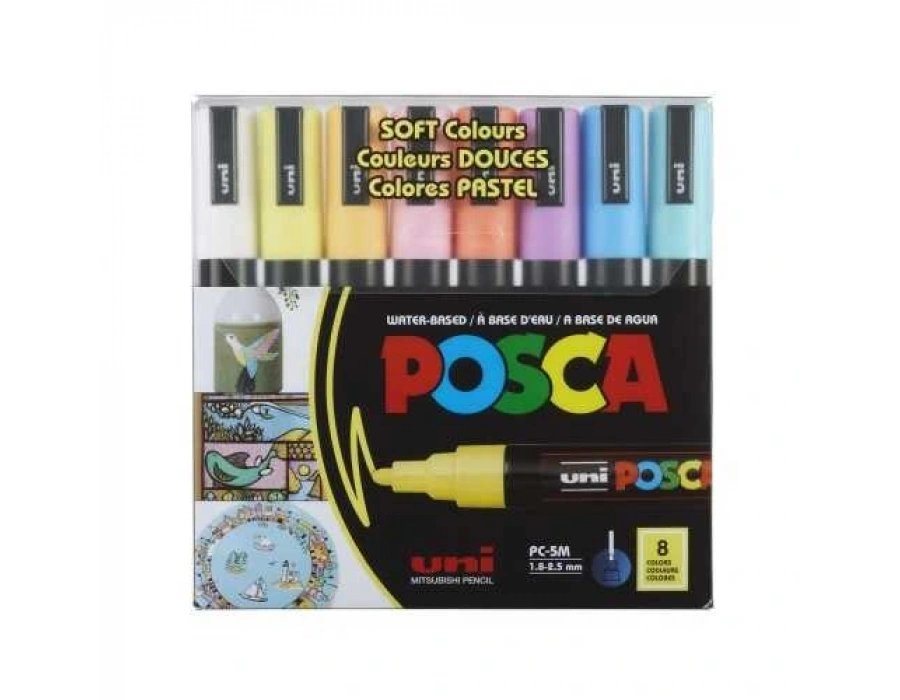 Uni Posca 1.8-2.5 Su Bazlı Poster Markörü Sotf Renk 8Li PC-5M-8C