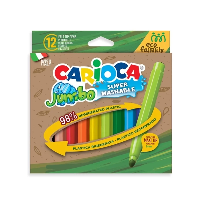 CARİOCA ECO FAMILY JUMBO SÜPER YIKANABİLİR KEÇELİ BOYA KALEMİ 12Lİ